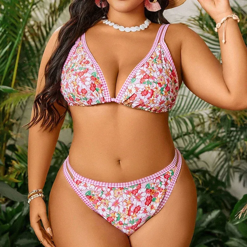 Damen Floral Triangel Bikini mit verstellbaren Trägern und hochgeschnittenem Höschen – Maréssa