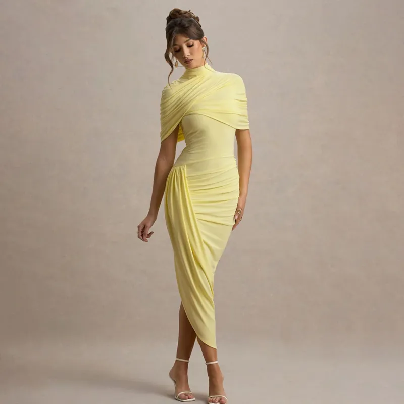 Damen Elegantes Maxi-Kleid mit asymmetrischen Rüschendetails – Valéora